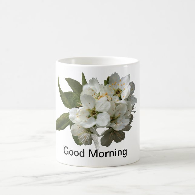 TAZA DE CAFÉ "BUENA MAÑANA" CON LA FLOR BLANCA HERMOSA (Centro)