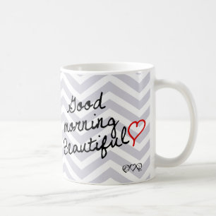 Taza De Café ¡Buena mañana hermosa! Modelo gris de Chevron de
