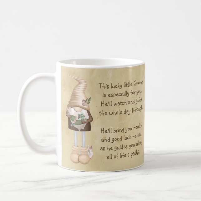 Taza De Café Buena suerte Gnome Mug de la salud (Izquierda)