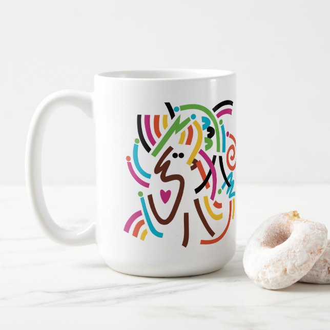 Taza De Café Buenas Vibraciones Resumen Arte Moderno Retro Mug (Con donut)