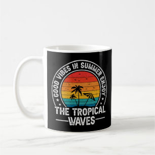 Taza De Café Buenas Vibraciones Verano Olas Tropicales