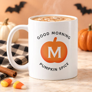 Taza De Café Buenos Días Calabaza Especiada Naranja Monograma d