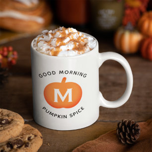 Taza De Café Buenos Días Calabaza Especiada Naranja Monograma d