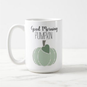 Taza De Café Buenos días Calabaza suave Sage verde Gingham Plai