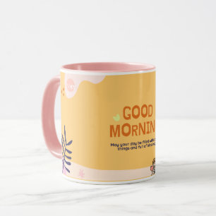TAZA DE CAFÉ BUENOS DÍAS EN ROSA BEBÉ Y NARANJA CU