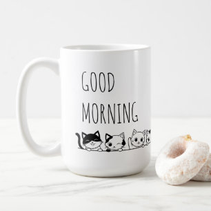 Taza De Café Buenos días gatos dibujados a mano blanca y negra