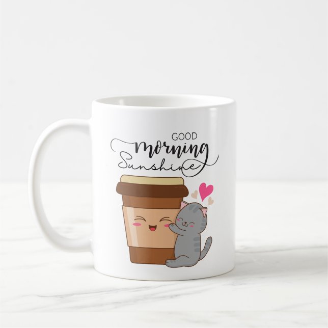 Taza De Café Buenos días lindo gato y café kawaii (Izquierda)