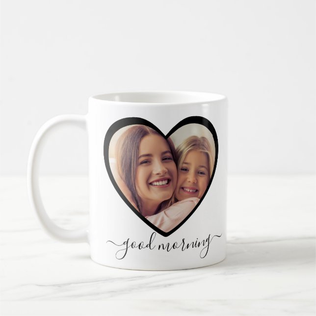 Taza De Café Buenos días mamá personalizada 2 Heart Photo Scrip (Izquierda)