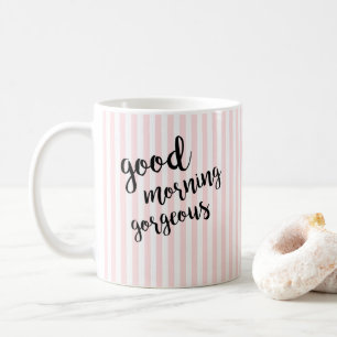 Taza De Café Buenos Días Preciosa Franja Rosa