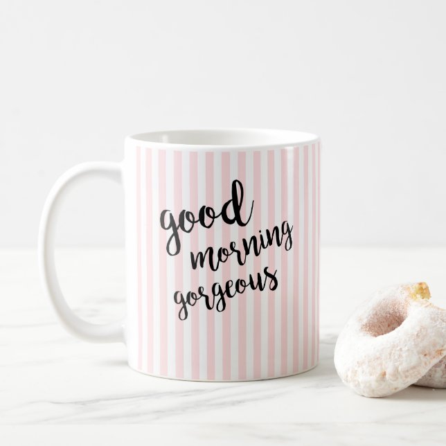 Taza De Café Buenos Días Preciosa Franja Rosa (Con donut)