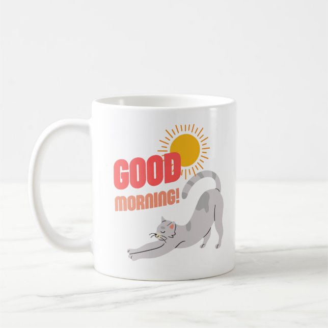 Taza De Café Buenos días Sunshine Cat Stretch Coffee Mug (Izquierda)