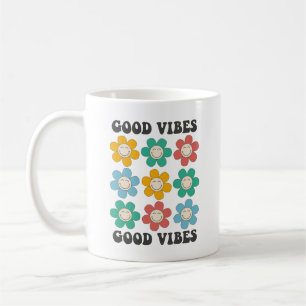 Taza De Café Buenos Vibes Retro Flores de Daisy Coloridas