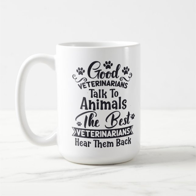 Taza De Café Buenos y divertidos veterinarios hablan con los an (Izquierda)