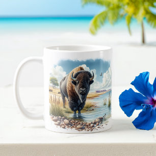 Taza De Café Búfalo americano acuarela de verano