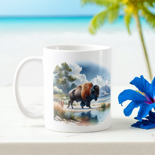 Taza De Café Búfalo americano acuarela de verano