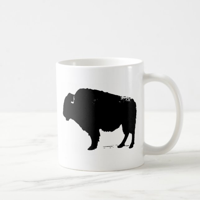 Taza De Café Búfalo de arte pop negro y blanco (Derecha)