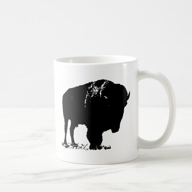 Taza De Café Búfalo de Bison Black & White Pop Art (Derecha)