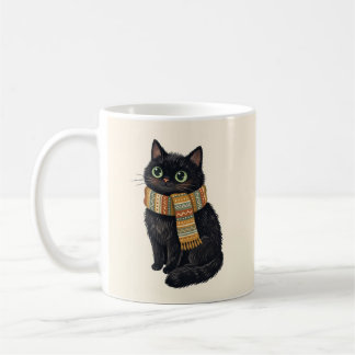 Taza De Café Bufanda de invierno acogedora de gato negro Arte p