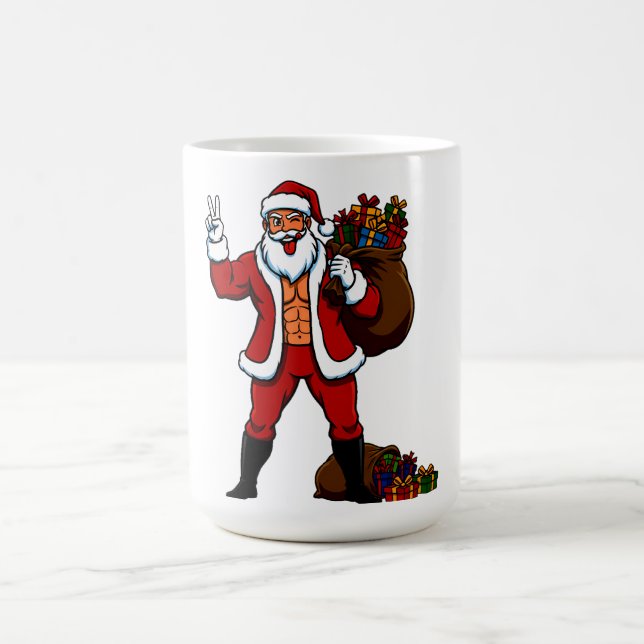 Taza De Café Buff Santa Peace Sign! Ripped Abs & Funny Christma (Centro)