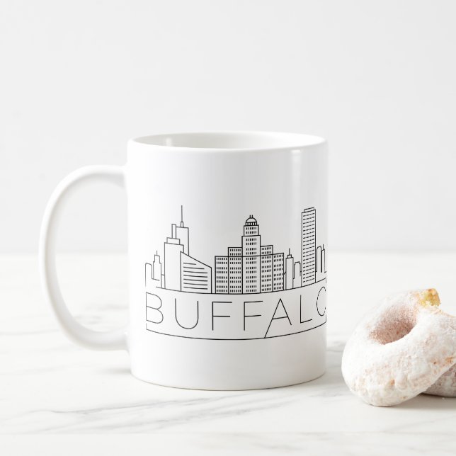 Taza De Café Buffalo, Nueva York| Línea estilizada de la ciudad (Con donut)