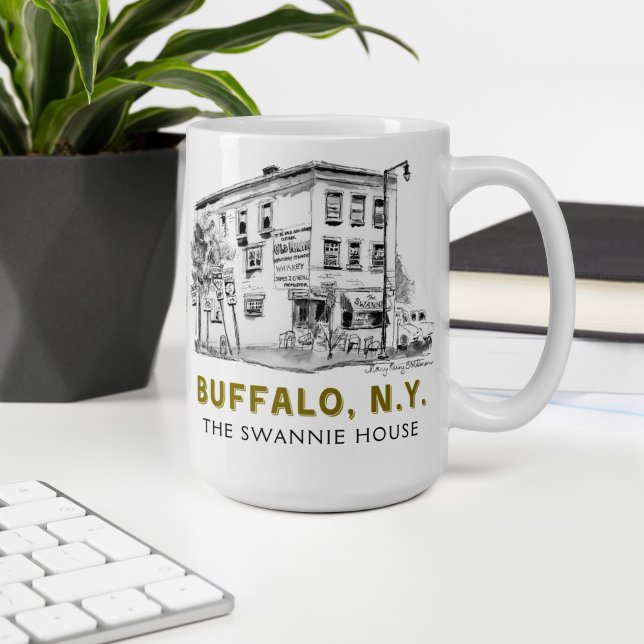 Taza De Café Buffalo NY Swannie House Cute 716 Tavern (This Buffalo NY mug features my own hand-drawn unique sketch of the historic Swannie House.)