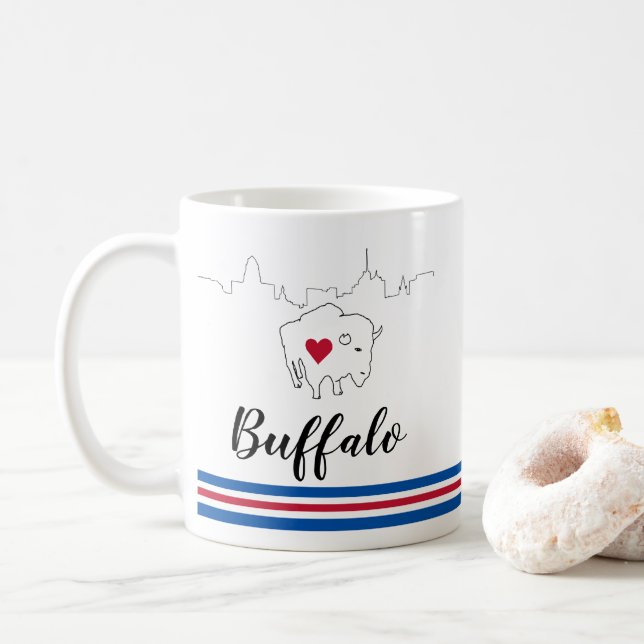 Taza De Café Buffalo Skyline Bills Ilustracion Café Mug (Con donut)