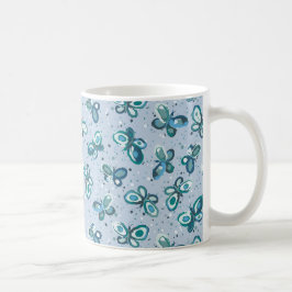 Taza De Café Bugs de Doodle Mariposas - azul - sin costuras.