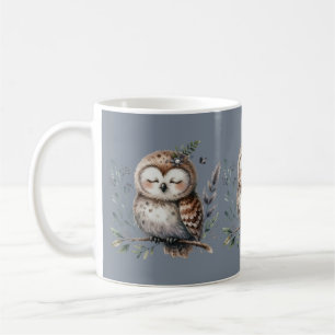 Taza De Café Búho Adorable en Acuarela con Estilo Floral de Bos