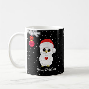 Taza De Café Búho blanco de Navidad sobre negro