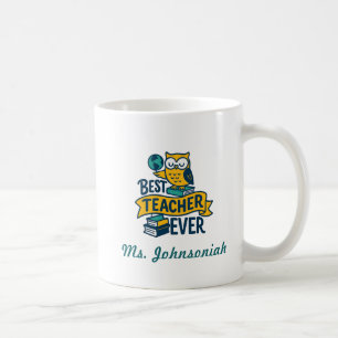 Taza De Café Búho con libros y globo Mejor maestro de todos los