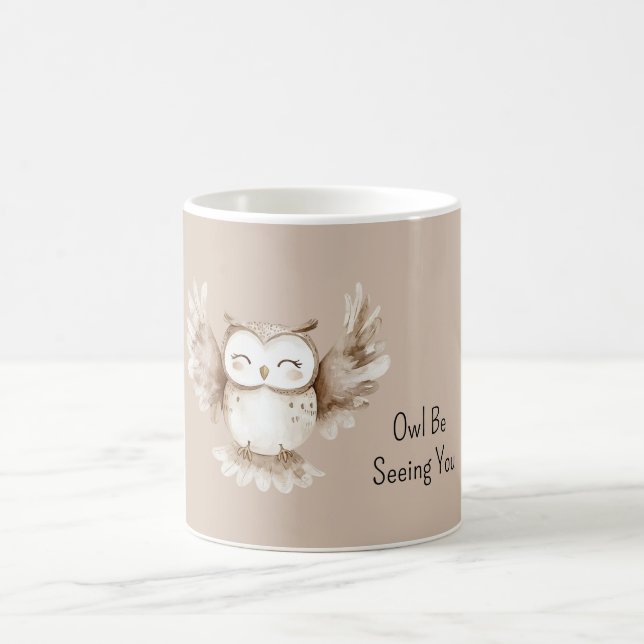 Taza De Café Búho Crema Marrón Te Verá (Centro)