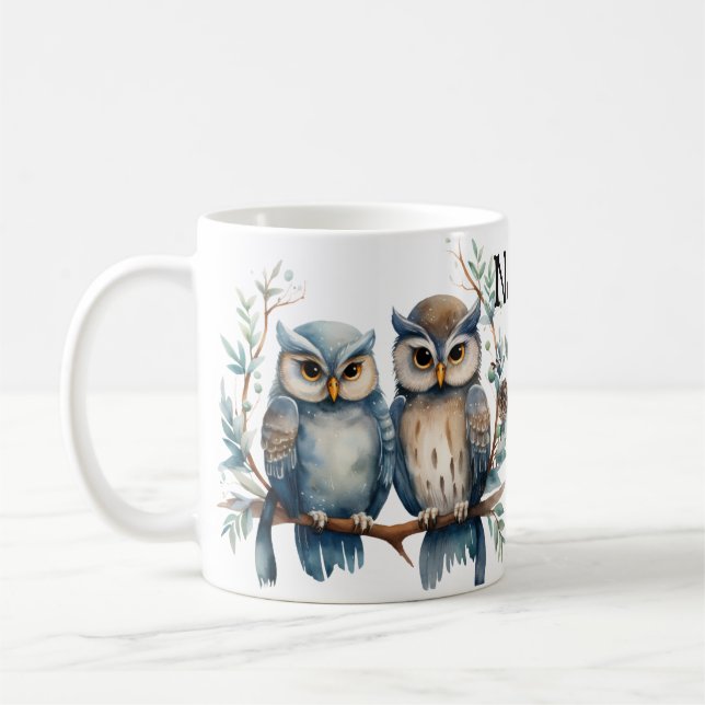 Taza De Café Búho de invierno personalizado (Izquierda)