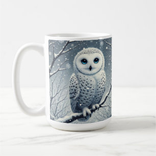 Taza De Café Búho de la Nieve Posado en Rama Nevada 