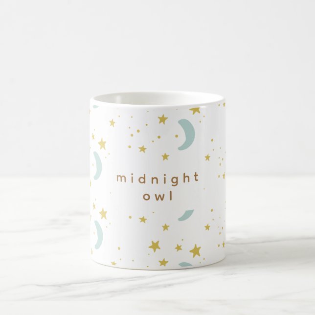 Taza De Café búho de medianoche lunas y estrellas personalizado (Centro)