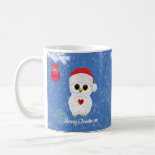 Taza De Café Búho de Navidad Blanco