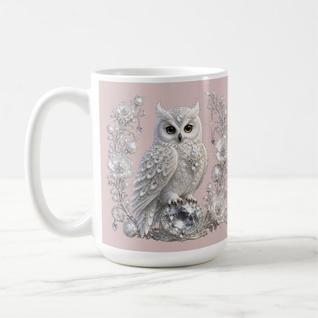 Taza De Café Búho de Perla de Cristal Blanco (Izquierda)