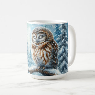 Taza De Café Búho del Bosque Sereno Bosque Invernal Fauna