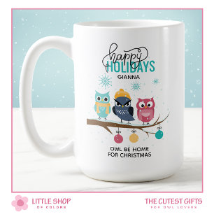 Taza De Café Búho estaré en casa para Navidad Personalizado