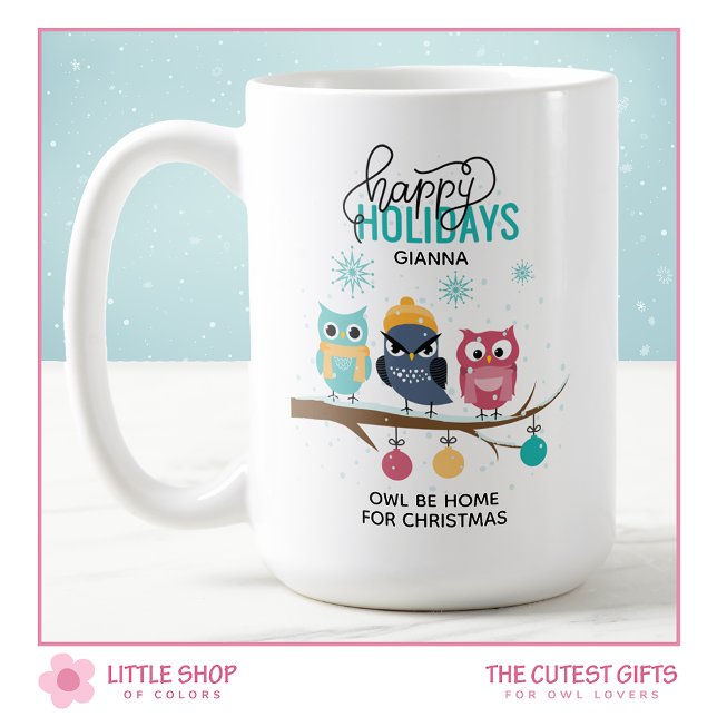 Taza De Café Búho estaré en casa para Navidad Personalizado (Subido por el creador)