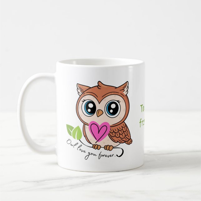 Taza De Café Búho lindo te quiere por siempre Personalizable Mu (Izquierda)