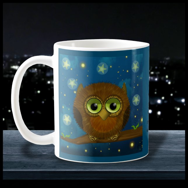 Taza De Café Búho marrón lindo de noche (Subido por el creador)