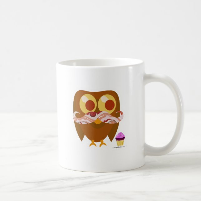 Taza De Café Búho Mustache, Personalizado divertido y lindo (Derecha)