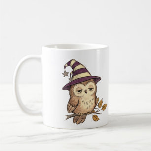 Taza De Café Búho Nocturno Soñoliento con Sombrero de Bruja Mor