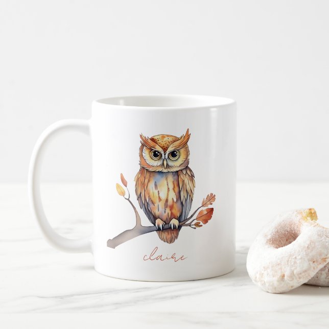Taza De Café Búho Personalizado (Con donut)