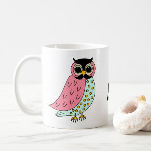 Taza De Café Búho retro con el monograma del bigote