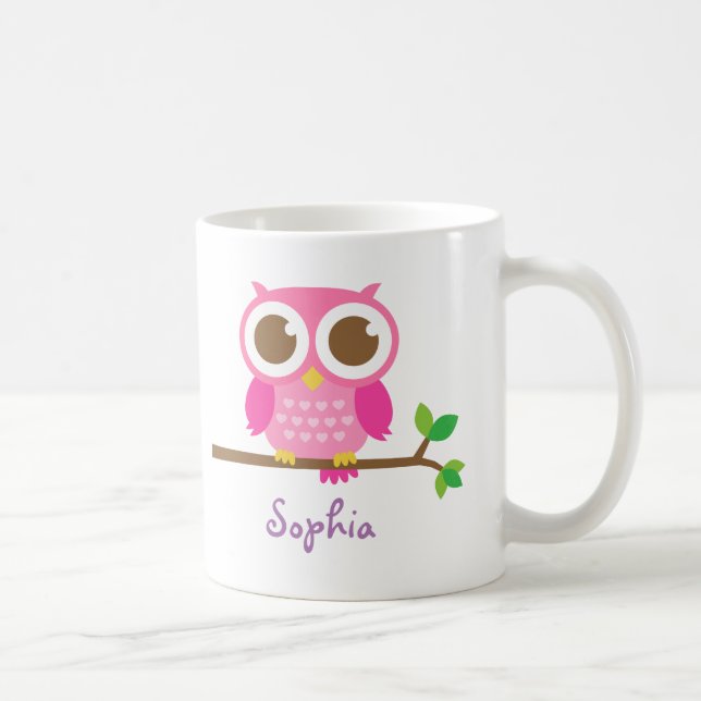 Taza De Café Búho Rosa Bonito Para Niñas (Derecha)
