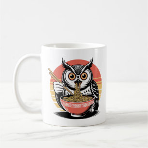 Taza De Café Búho Slurping Ramen Estilo Ukiyo-e Vintage japonés