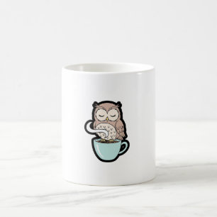 Taza De Café Búho somnoliento en café – Ilustración acogedora y