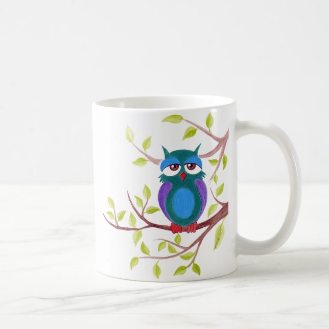 Taza De Café Búho somnoliento sobre un personalizado de árbol (Derecha)