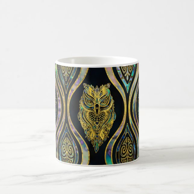 Taza De Café Búho tribal del oro en modelo del olmo de Boho (Centro)